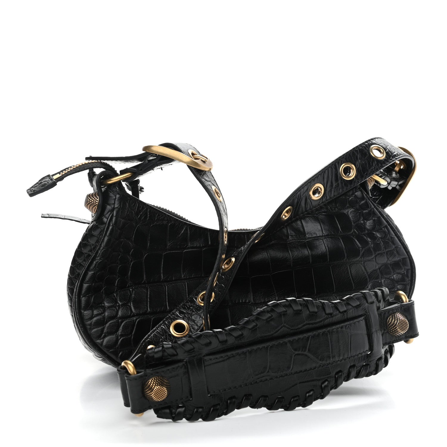 Balenciaga Extra Supple Calfskin Crocodile Embossed Le Cagole Shoulder Bag XS Black 3 of 11
