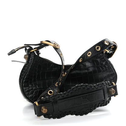 Balenciaga Extra Supple Calfskin Crocodile Embossed Le Cagole Shoulder Bag XS Black 3 of 11