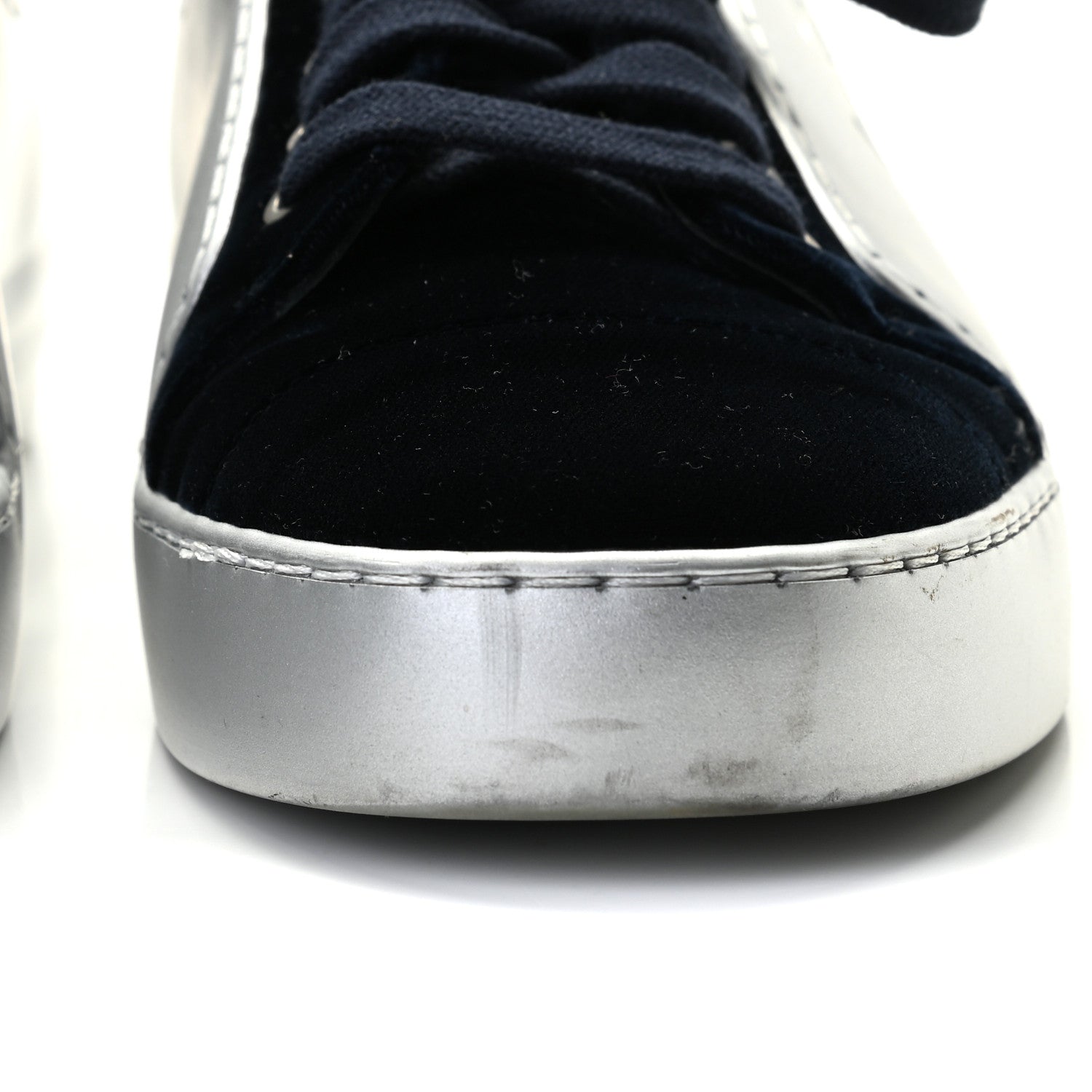 Chanel Calfskin Velvet Womens CC Sneakers 37.5 Navy 10 of 13