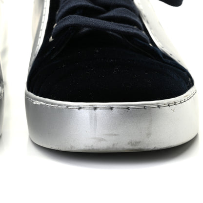 Chanel Calfskin Velvet Womens CC Sneakers 37.5 Navy 10 of 13