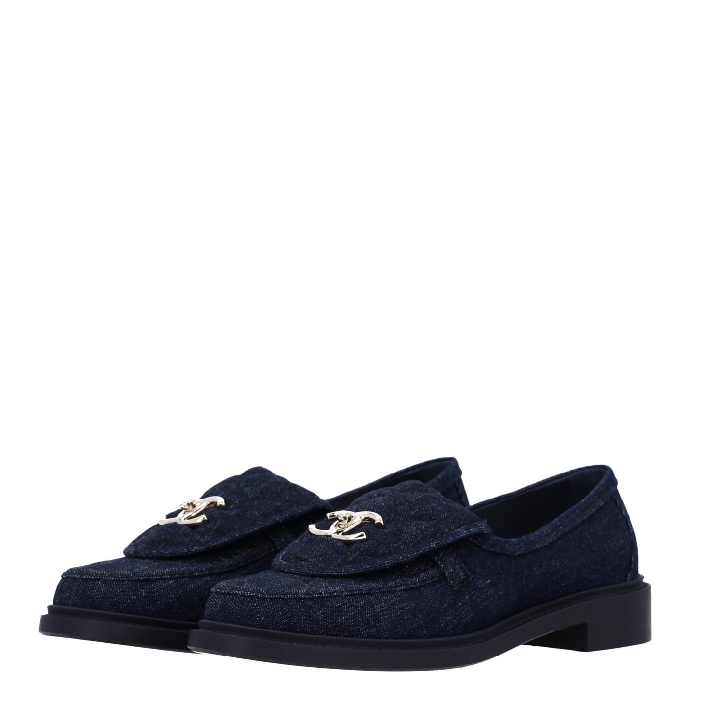 Denim CC Turnlock Loafers 39.5 Dark Blue