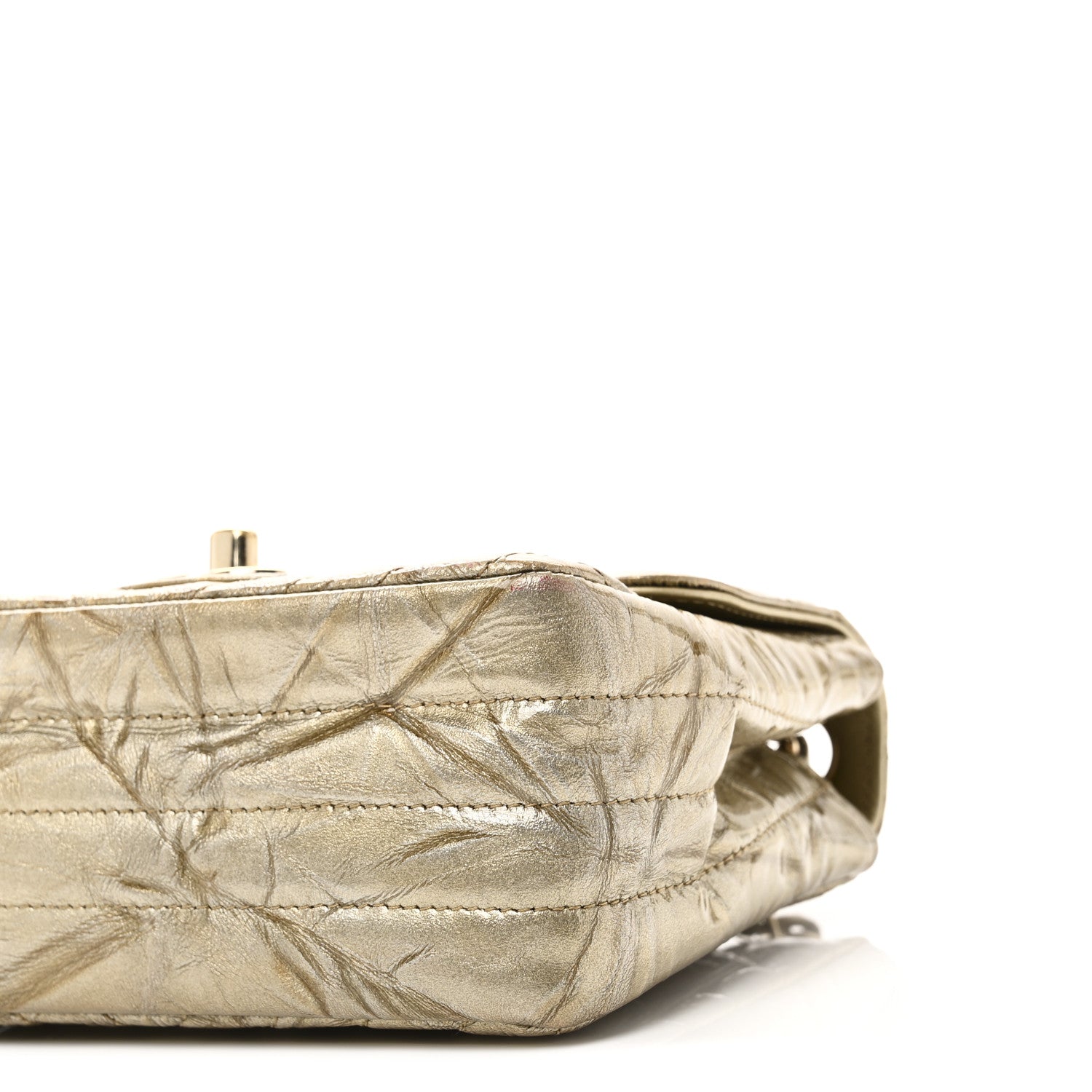 Chanel Patent Metallic Crumpled Calfskin Chevron Quilted Mini Square Flap Gold 10 of 11
