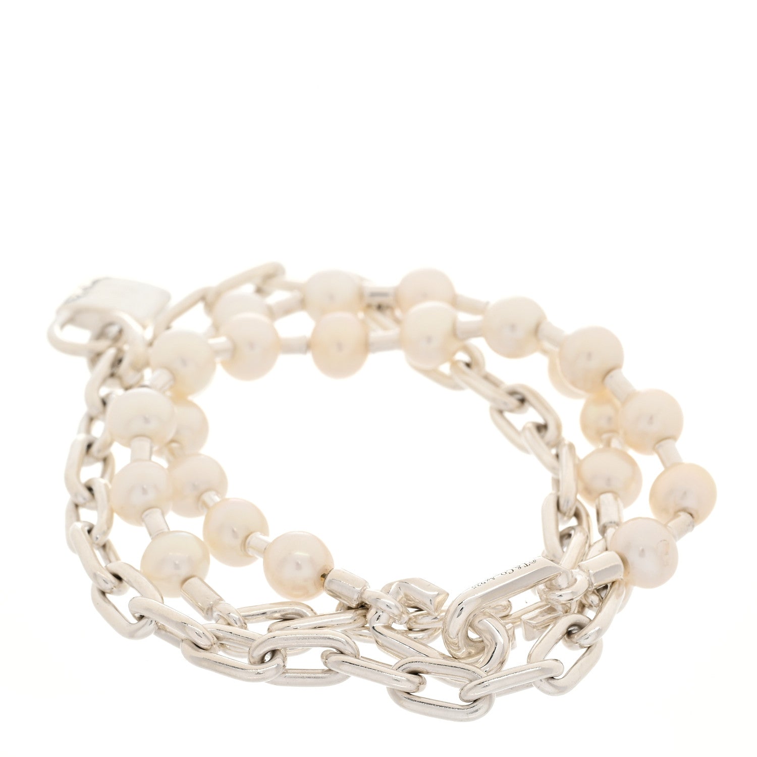Tiffany Sterling Silver Pearl HardWear Lock Bracelet 2 of 4