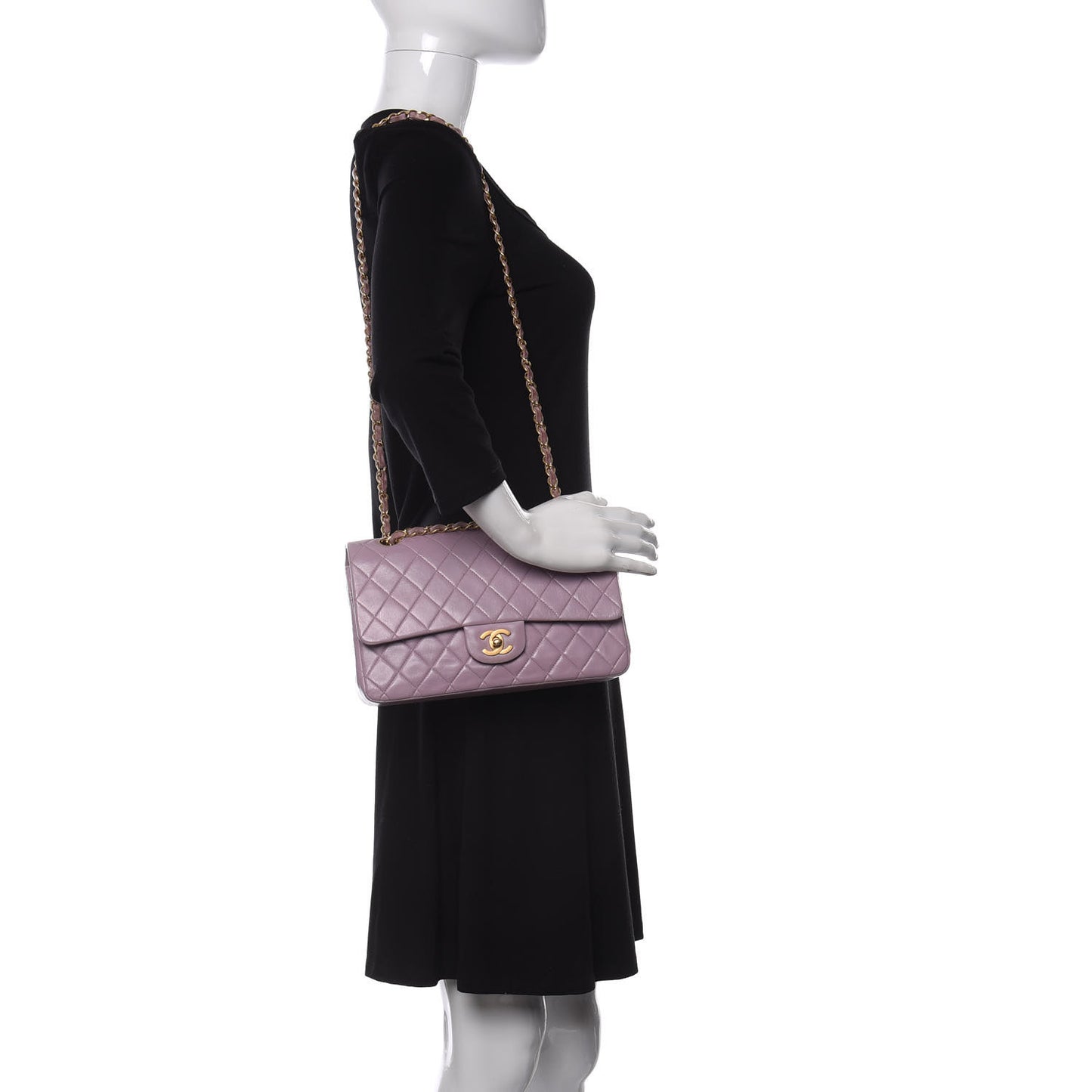 Lambskin Quilted Medium Double Flap Light Purple