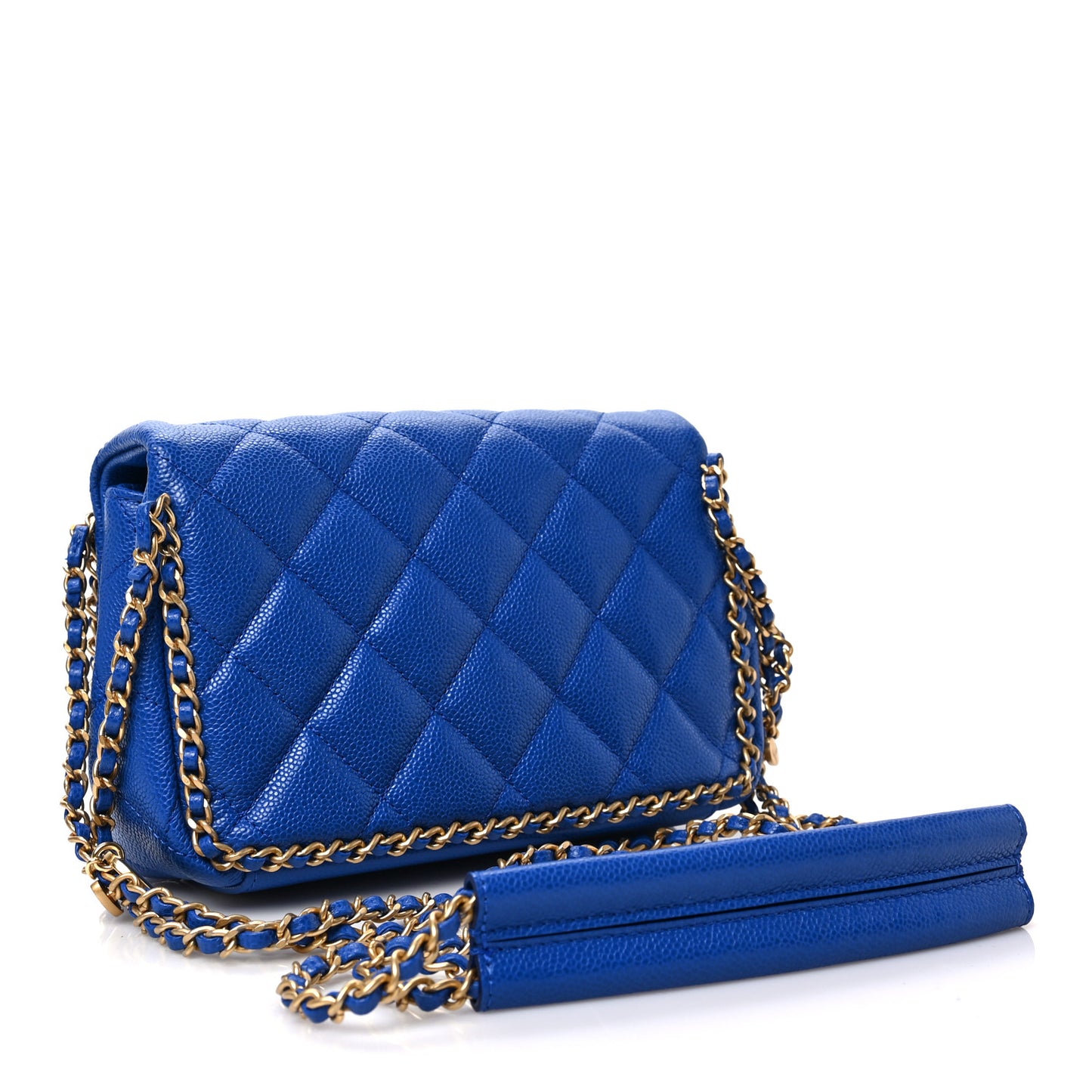 Caviar Quilted Mini Never Ending Chain Flap Blue