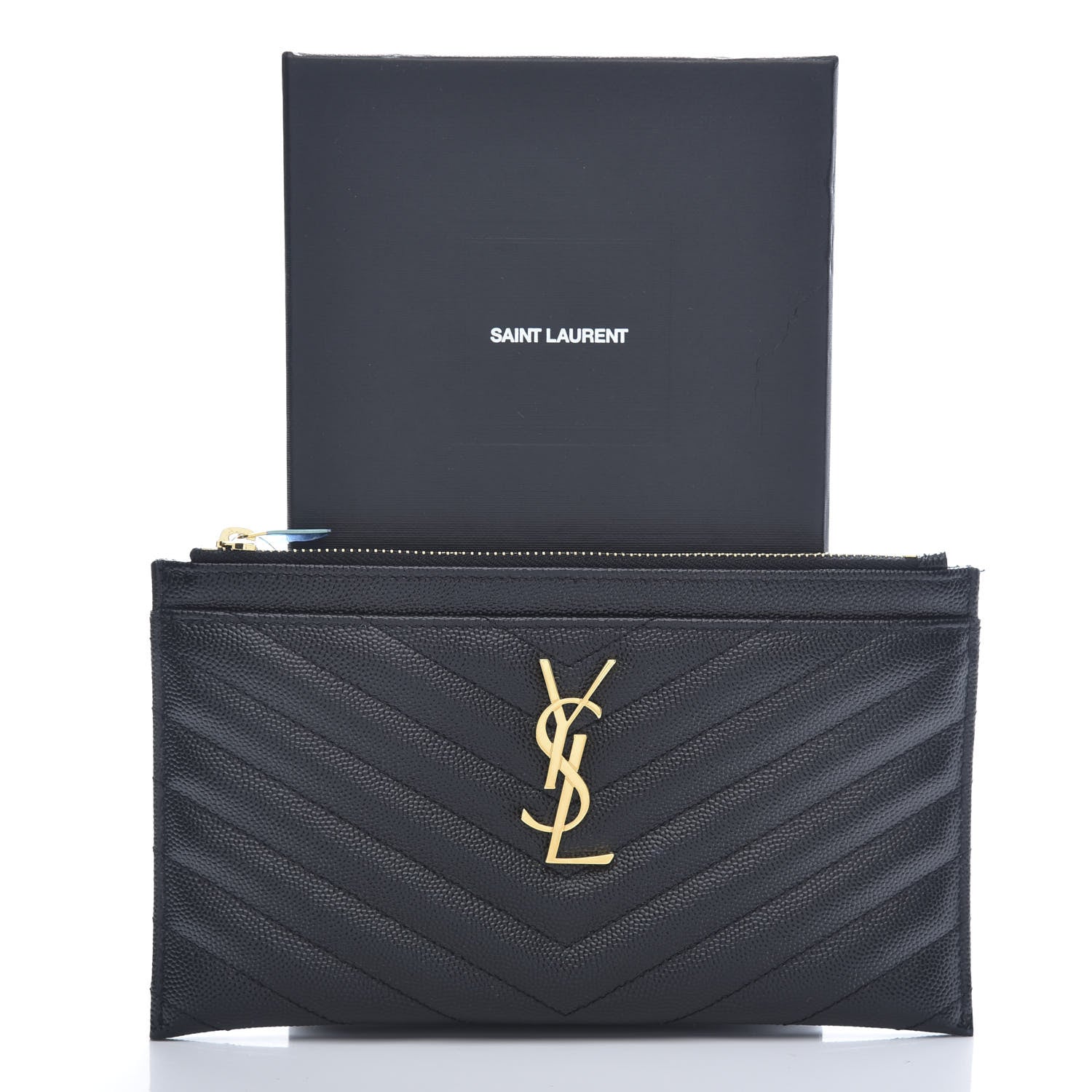 Saint Laurent Grain De Poudre Chevron Monogram Bill Pouch Black 10 of 10