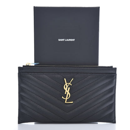 Saint Laurent Grain De Poudre Chevron Monogram Bill Pouch Black 10 of 10