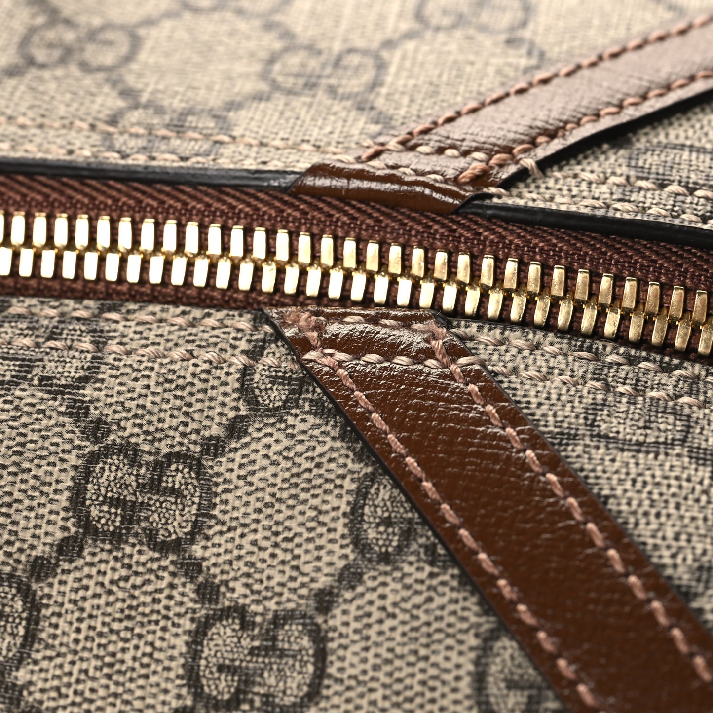 GG Supreme Monogram Azalea Calfskin Retro Interlocking G Duffle Bag Beige Ebony Brown Sugar