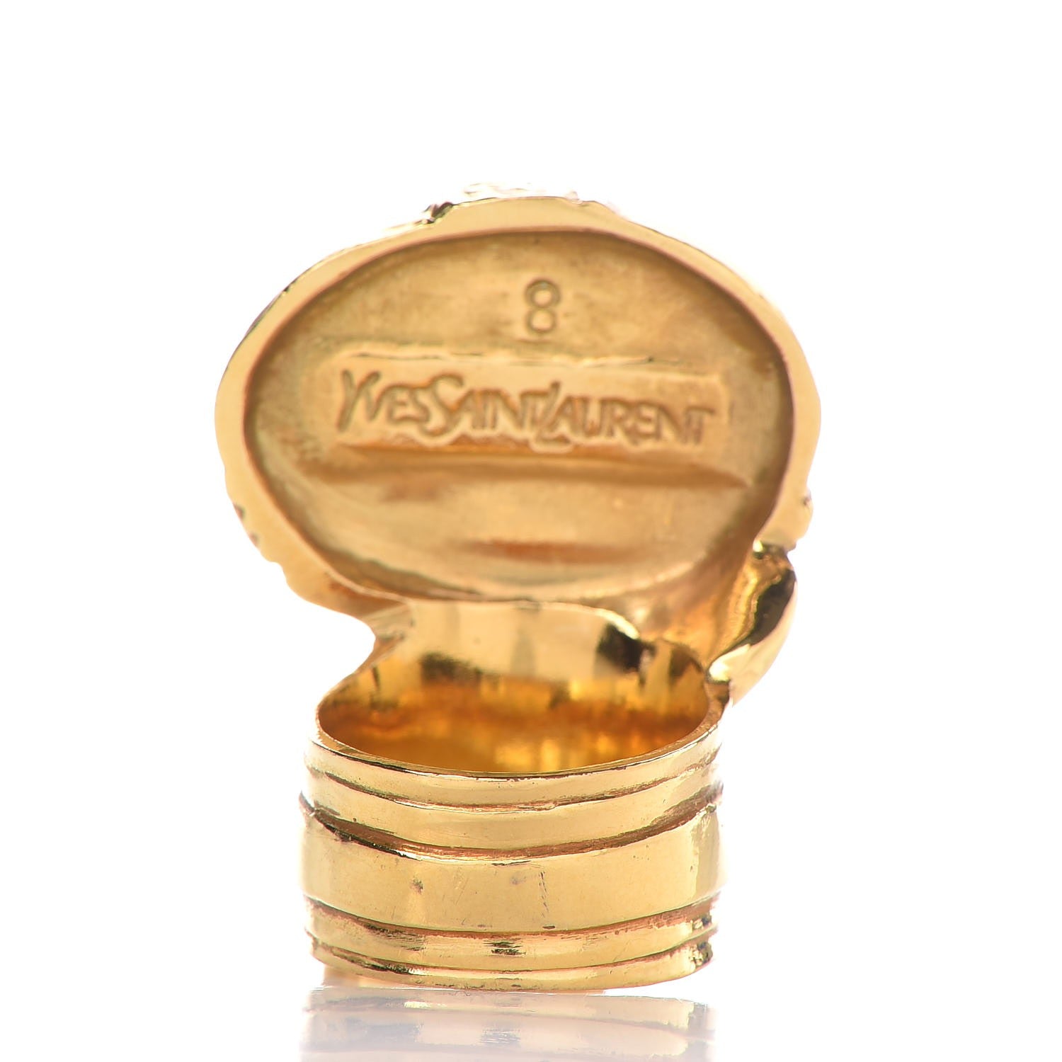 Saint Laurent Glass Cabochon Arty Ovale Ring 8 Gold Coral 3 of 4