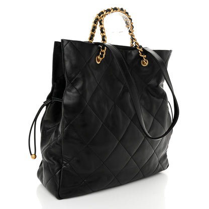 Chanel Shiny Lambskin Quilted Shopping Bag Black 3 of 10