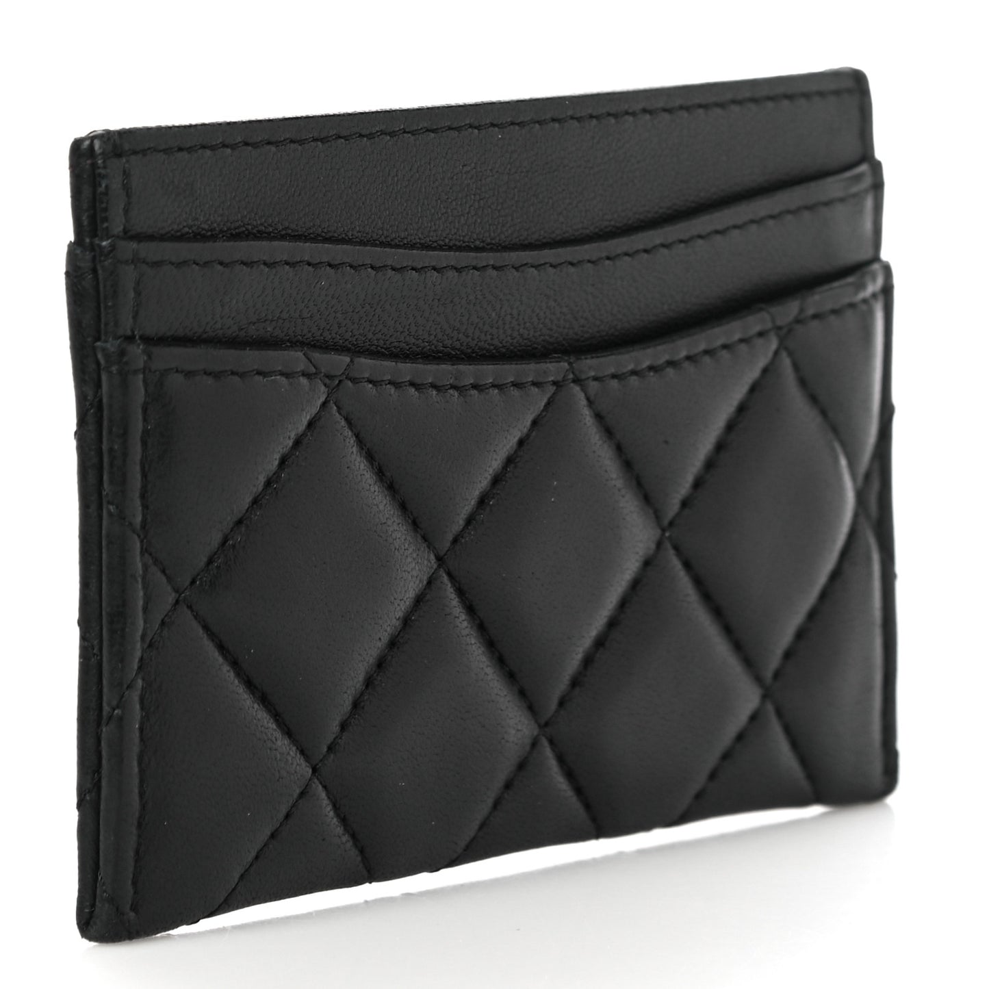 Lambskin Quilted Card Holder Black