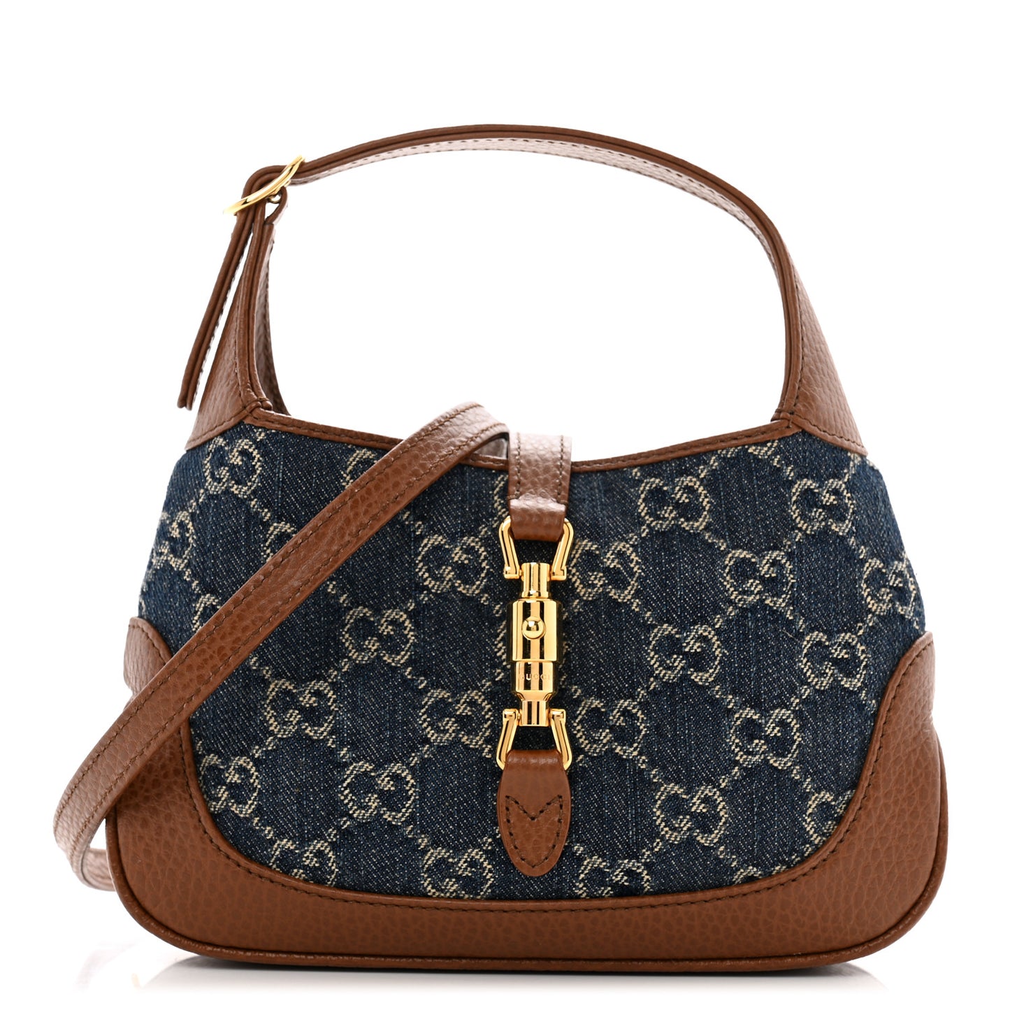 New Denim GG Monogram Calfskin Mini Jackie 1961 Hobo Blue Tea Cuir