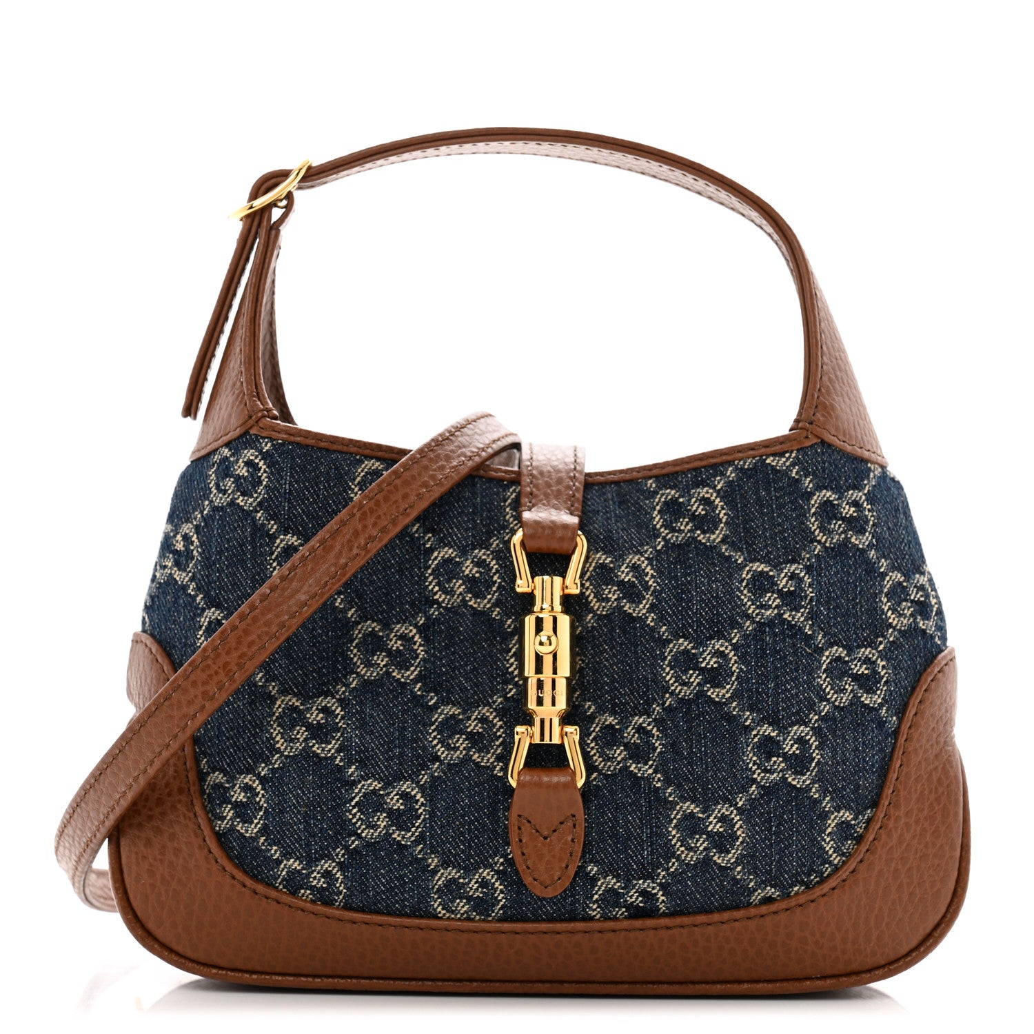 Gucci New Denim GG Monogram Calfskin Mini Jackie 1961 Hobo Blue Tea Cuir 1 of 9