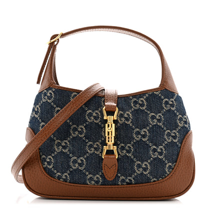 Gucci New Denim GG Monogram Calfskin Mini Jackie 1961 Hobo Blue Tea Cuir 1 of 9