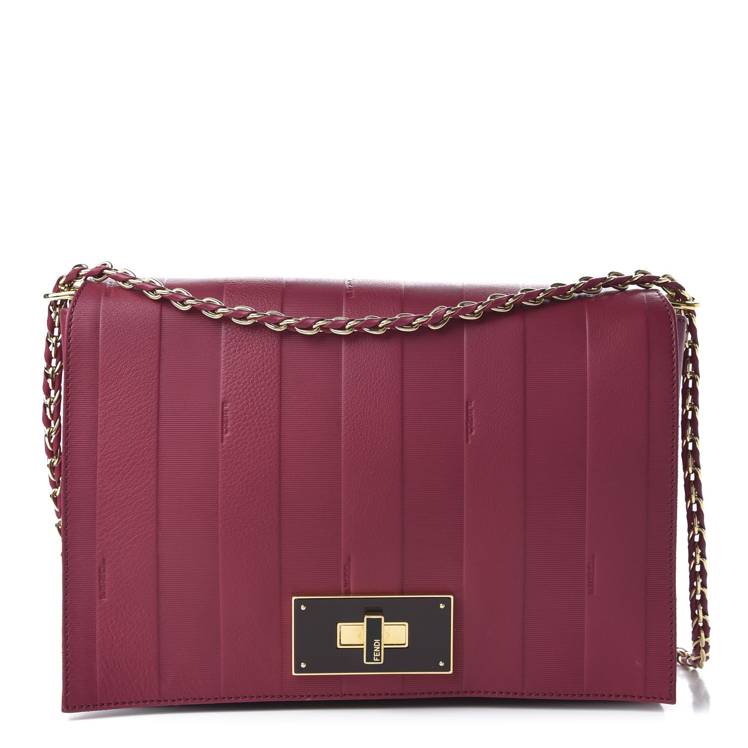 Fendi Grained Calfskin Pequin Embossed Medium Claudia Shoulder Bag Burgundy 1 of 12