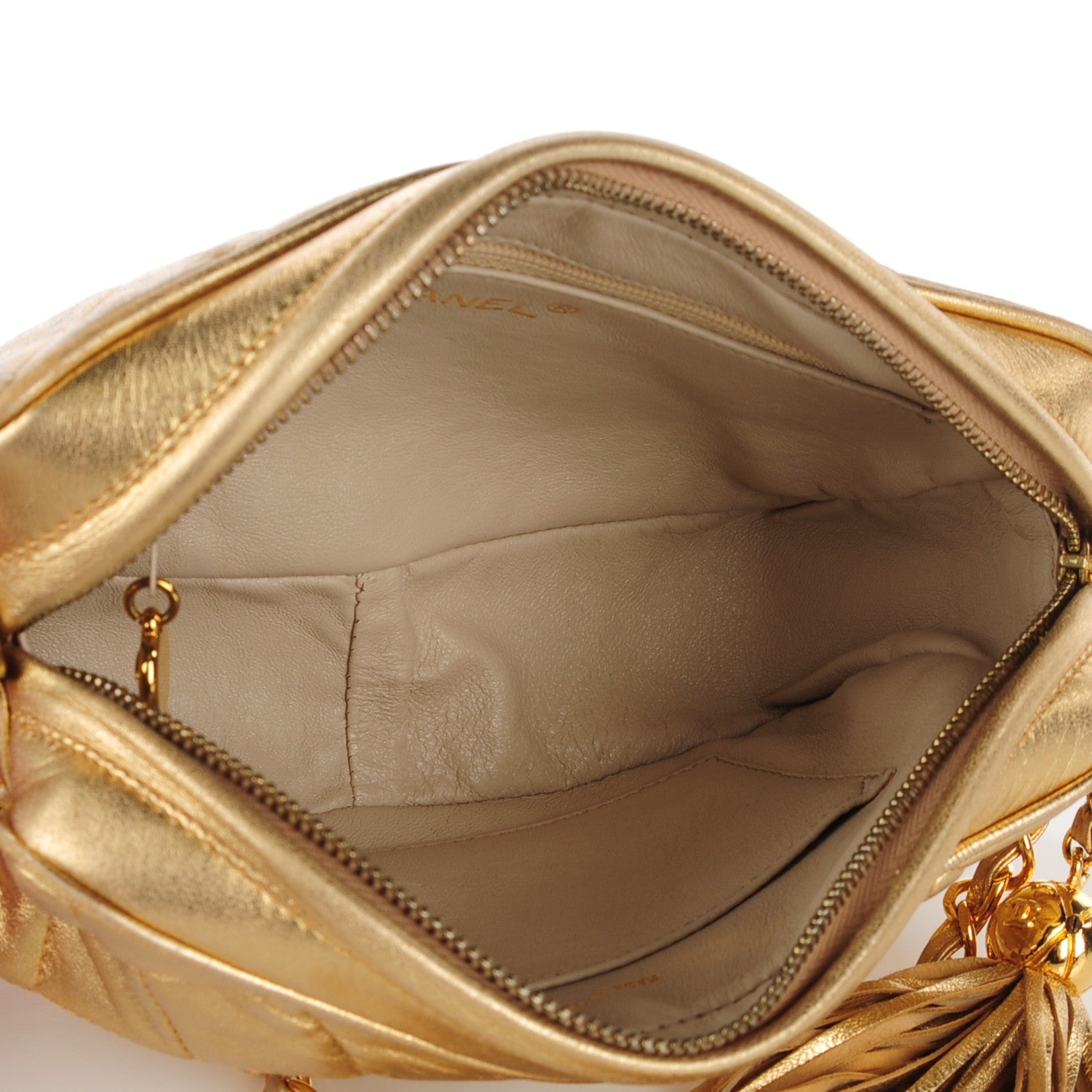 Chanel Metallic Lambskin Quilted Small Tassel Camera Case Gold 5 of 8