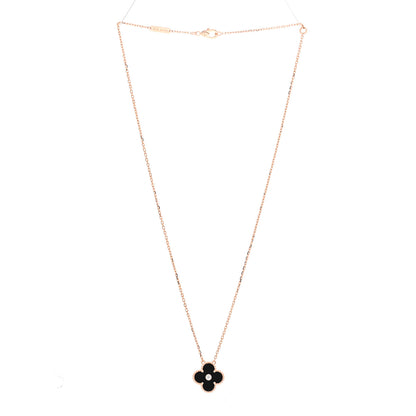 Van Cleef & Arpels 18K Rose Gold Diamond Black Onyx Vintage Alhambra Pendant Necklace 3 of 7