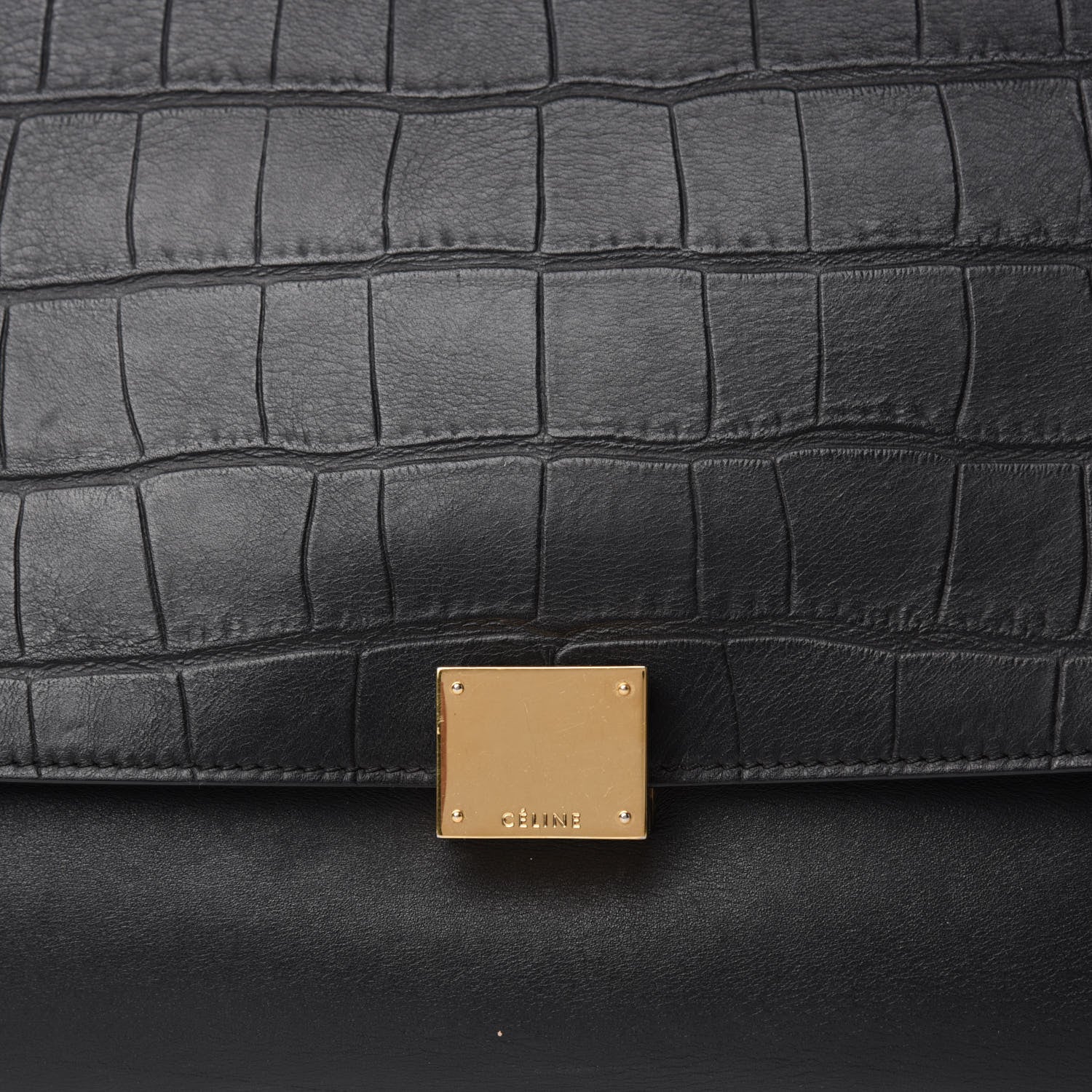 Celine Calfskin Crocodile Embossed Suede Large Trapeze Black 13 of 13