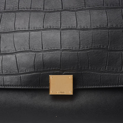 Celine Calfskin Crocodile Embossed Suede Large Trapeze Black 13 of 13