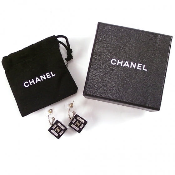 Chanel Crystal Cube CC Earrings Black 2 of 4