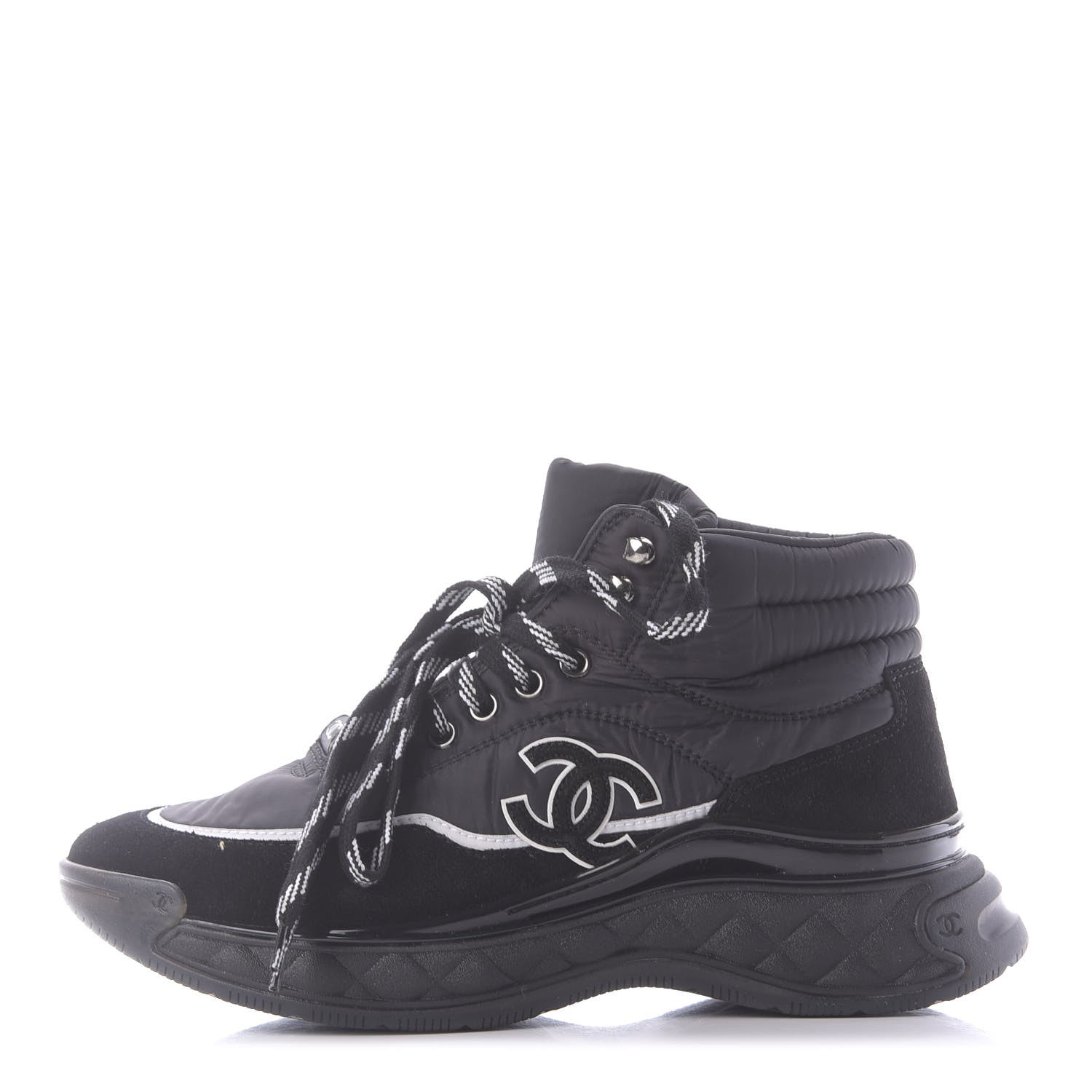 Chanel Fabric Suede Womens CC Sneakers 37.5 Black 1 of 10