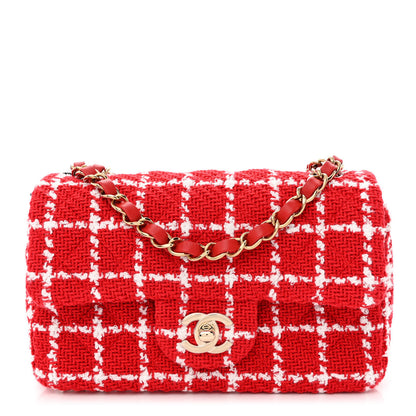 Chanel Tweed Quilted Mini Rectangular Flap White Red 1 of 10