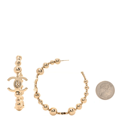 Chanel Metal Bead CC Hoop Earrings Gold 3 of 16