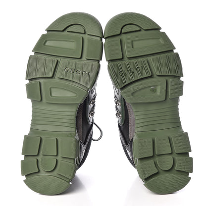 Gucci X SEGA Mesh Suede Calfskin Mens Flashtrek Sneakers 9 Loess Black Olive Green 5 of 8