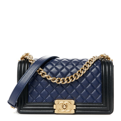 Chanel Lambskin Quilted Medium Boy Flap Blue Black 1 of 10