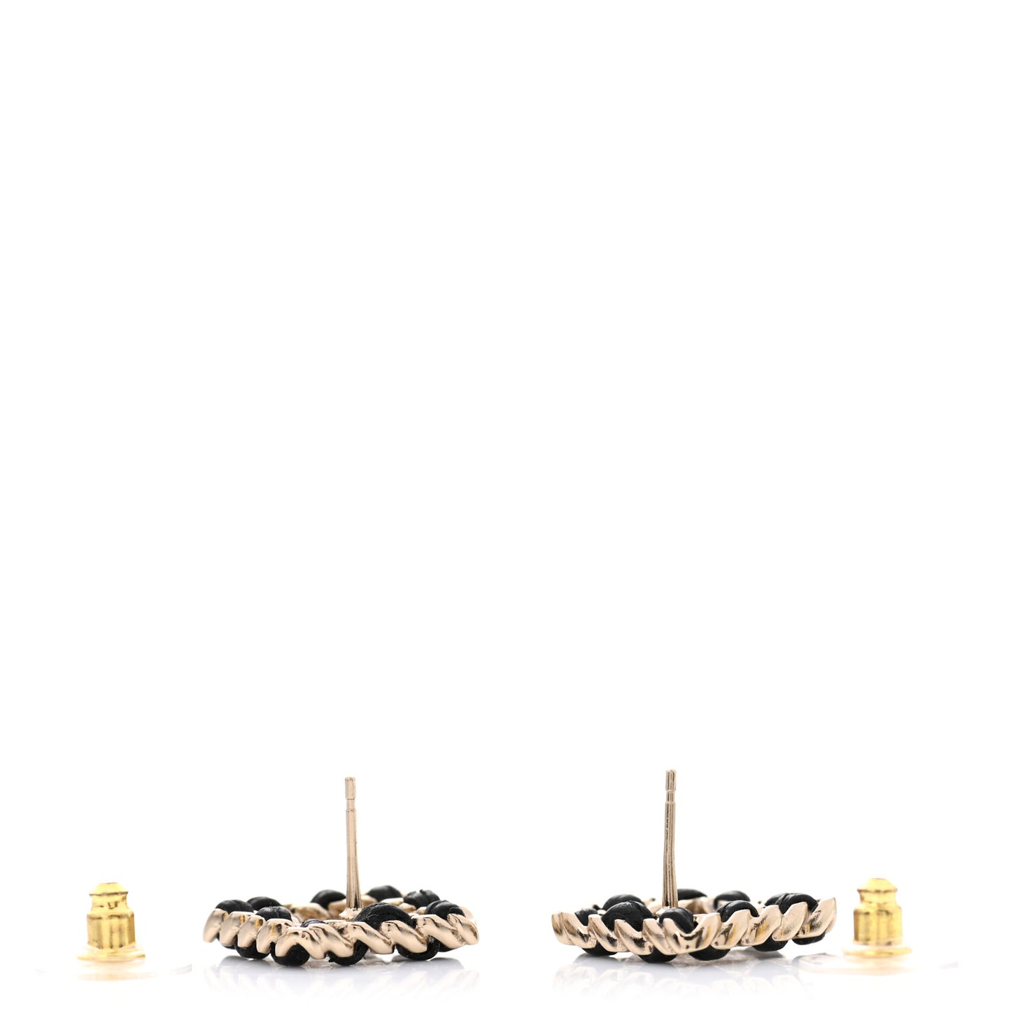 Crystal Lambskin Chain Sergeant Chanel Stud Earrings Black Gold