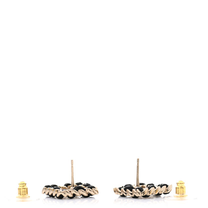 Chanel Crystal Lambskin Chain Sergeant Chanel Stud Earrings Black Gold 3 of 5