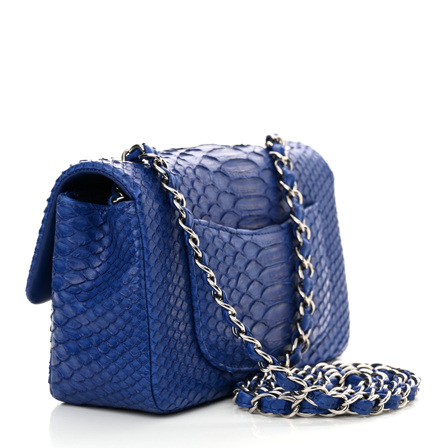 Chanel Snakeskin Mini Rectangular Flap Blue 3 of 10