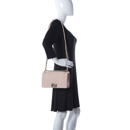 Chanel Caviar Chevron Quilted Medium Boy Flap Nude 2 of 10