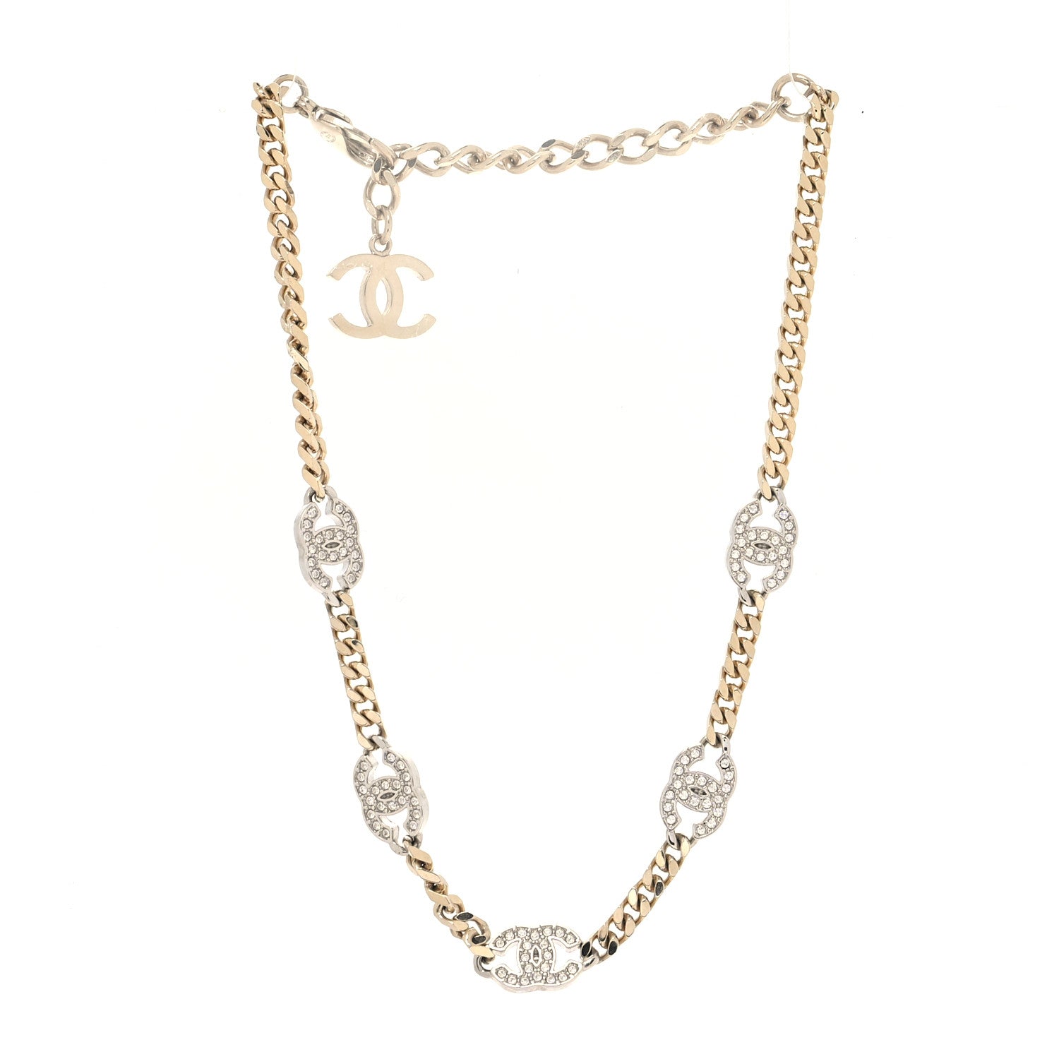 Chanel Crystal Chain CC Link Choker Gold Silver 3 of 5