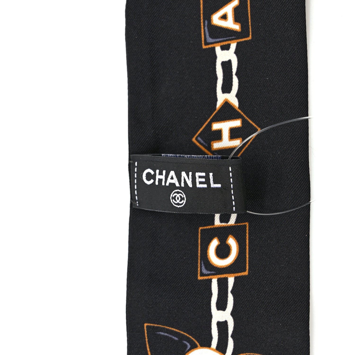 Chanel Silk Camellia CC Chain Slim Bandeau Scarf Black 3 of 3
