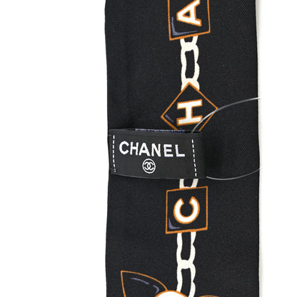 Chanel Silk Camellia CC Chain Slim Bandeau Scarf Black 3 of 3