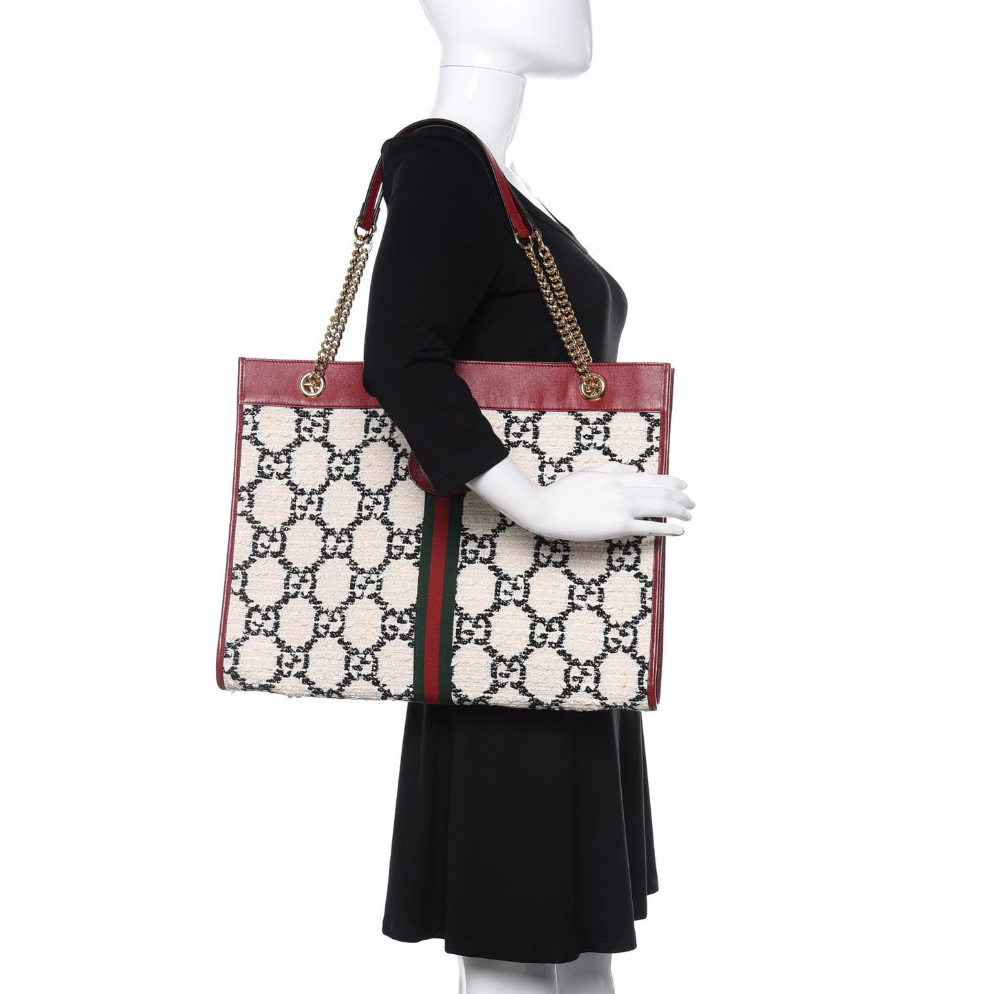 Tweed GG Monogram Large Rajah Chain Tote White Black Romantic Cherry