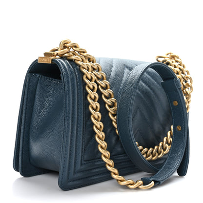 Chanel Caviar Chevron Quilted Medium Boy Flap Blue 3 of 9