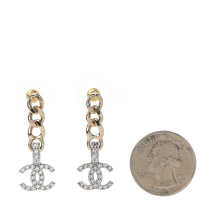 Chanel Metal Crystal CC Chain Drop Earrings Gold 2 of 5