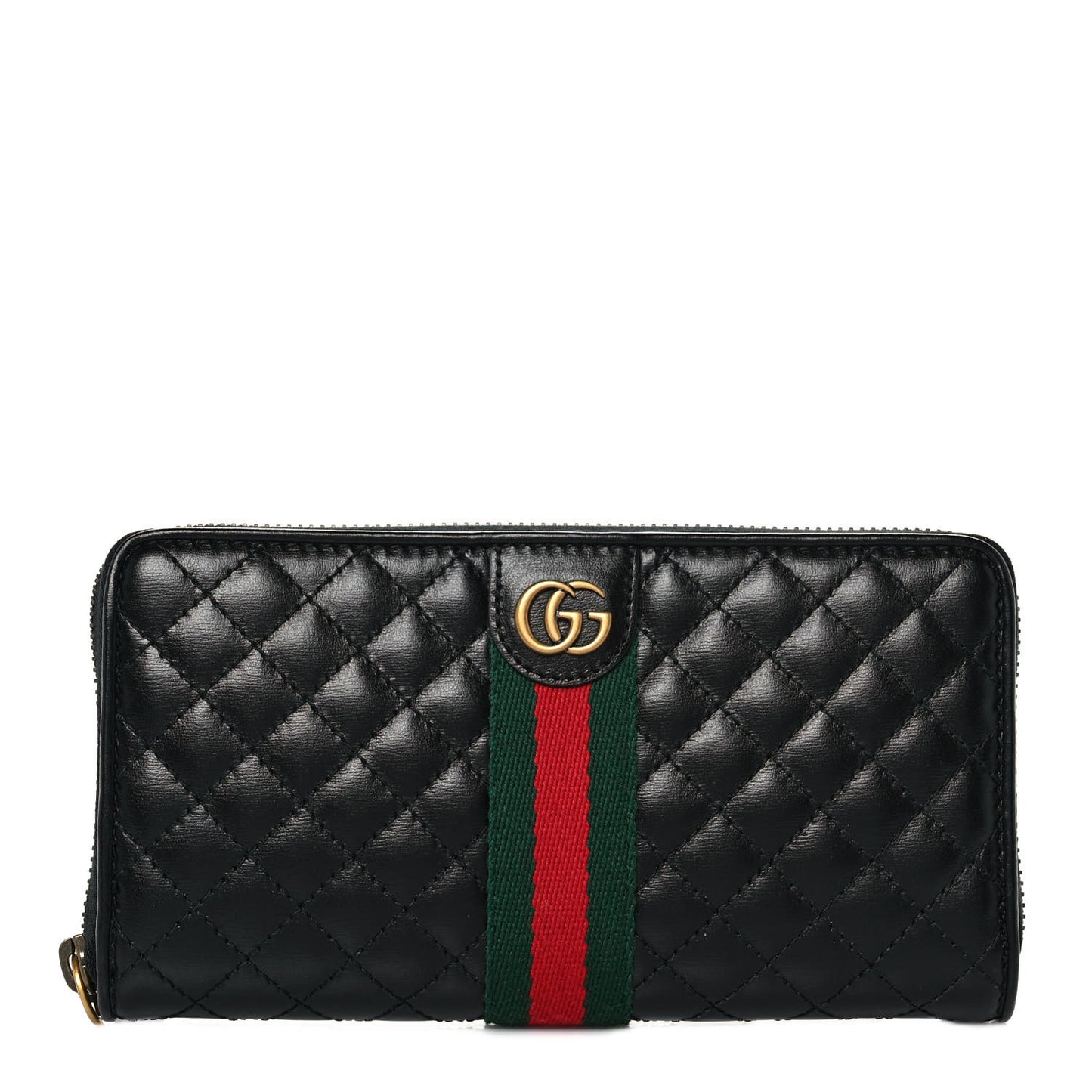 Calfskin Web Trapuntata GG Zip Around Wallet Black