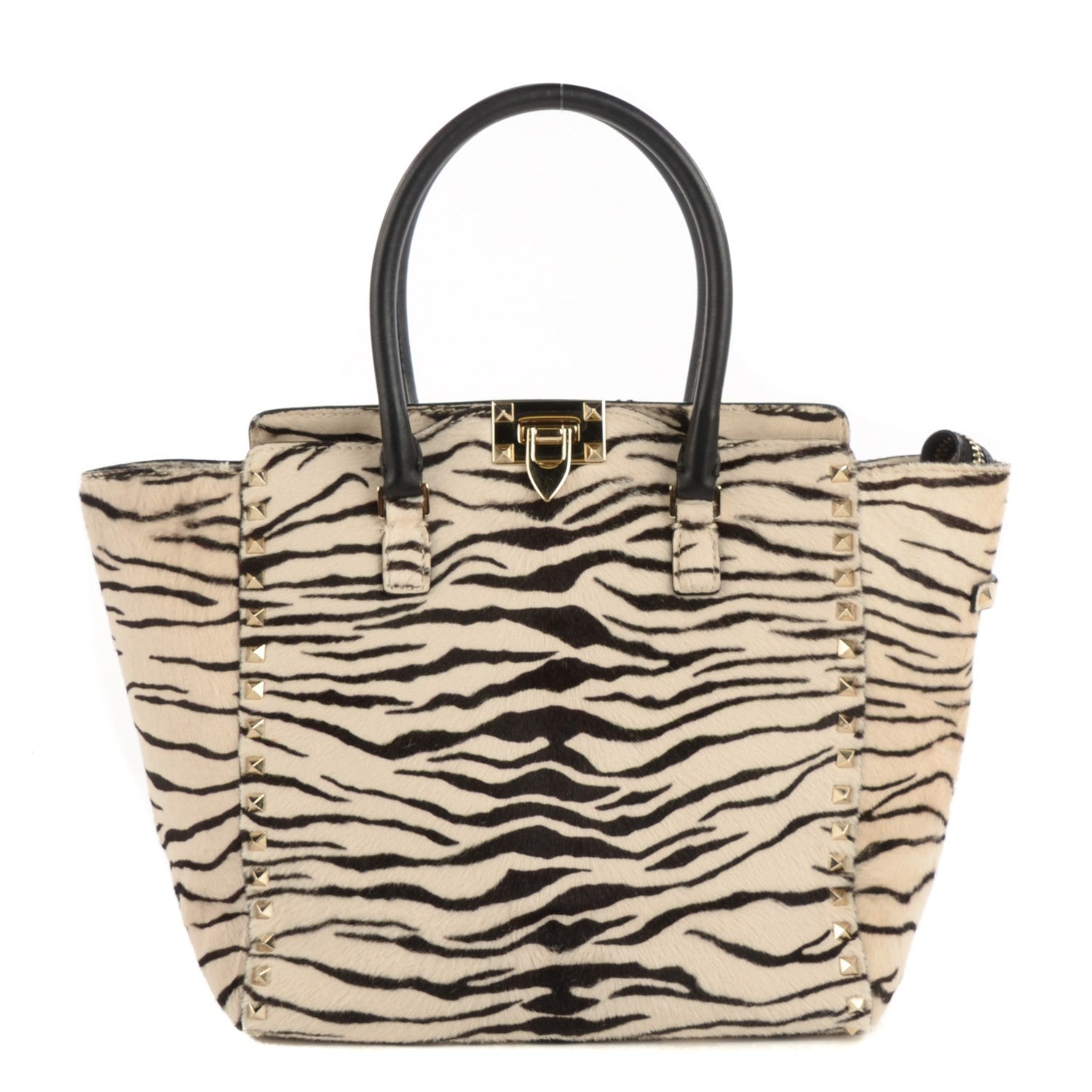 Valentino Garavani Zebra Print Calf Hair Rockstud Double Handle Tote 1 of 9