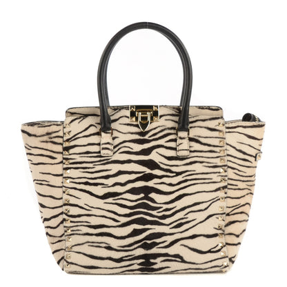 Valentino Garavani Zebra Print Calf Hair Rockstud Double Handle Tote 1 of 9