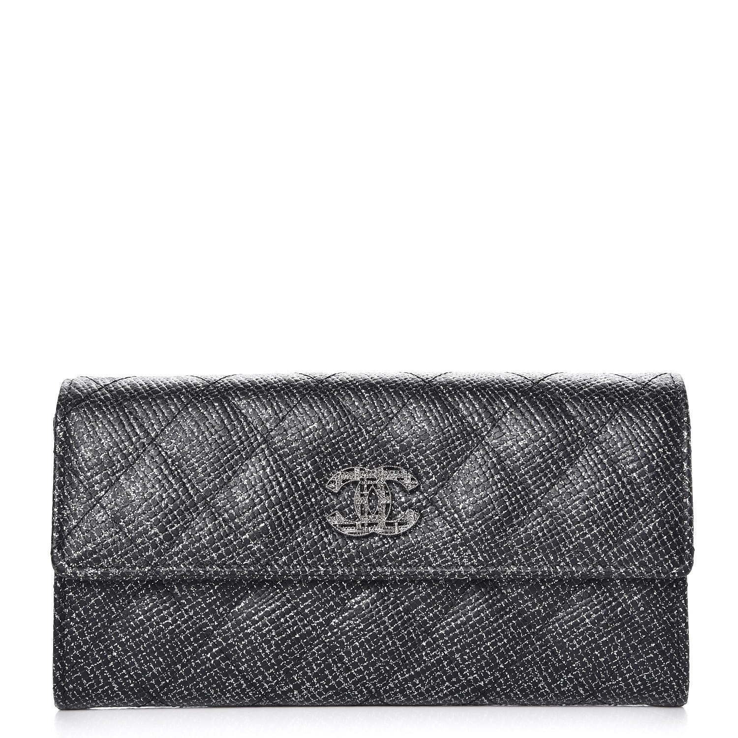 Chanel Glitter Calfskin Quilted Long Flap Wallet Black 1 of 10