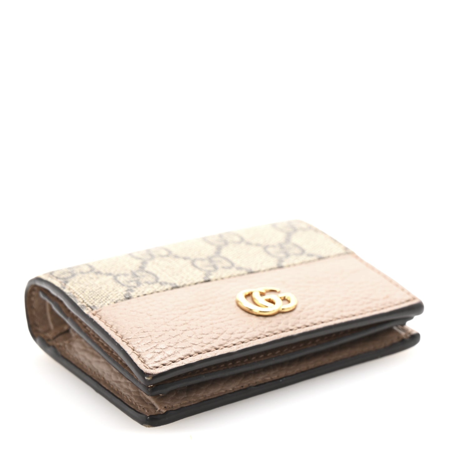Dollar Calfskin GG Supreme Monogram GG Marmont Card Case Porcelain Rose Beige Ebony