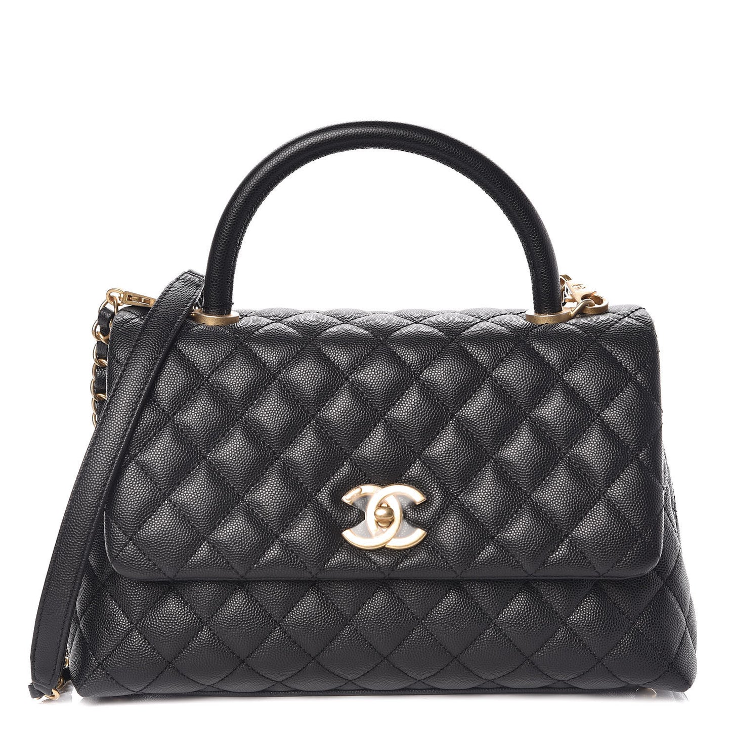 Caviar Quilted Small Coco Handle Flap Black