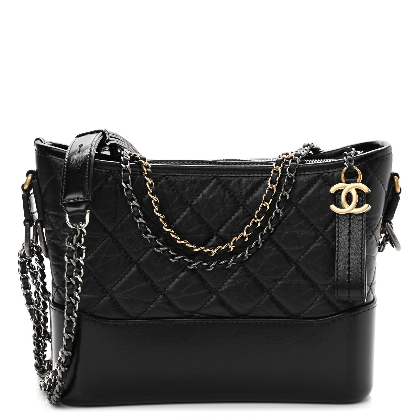 Aged Calfskin Quilted New Medium Gabrielle Hobo Black