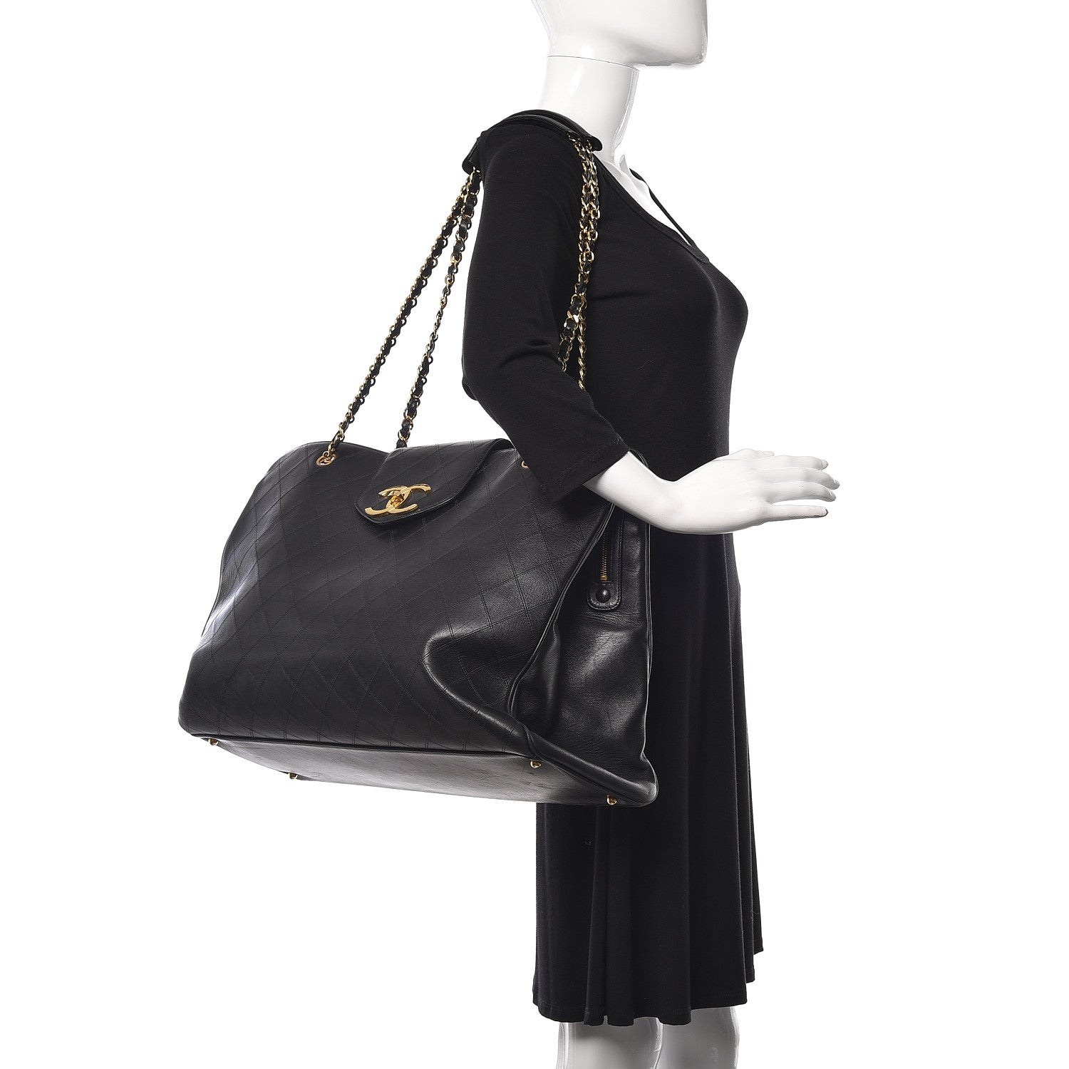Chanel Calfskin Stitched XL Weekender Black 2 of 10