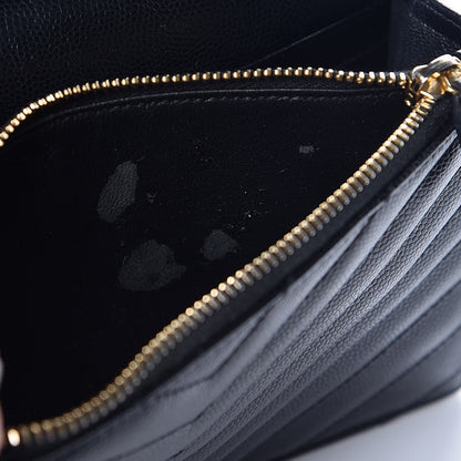 Saint Laurent Grain De Poudre Matelasse Chevron Monogram Envelope Chain Wallet Black 9 of 10