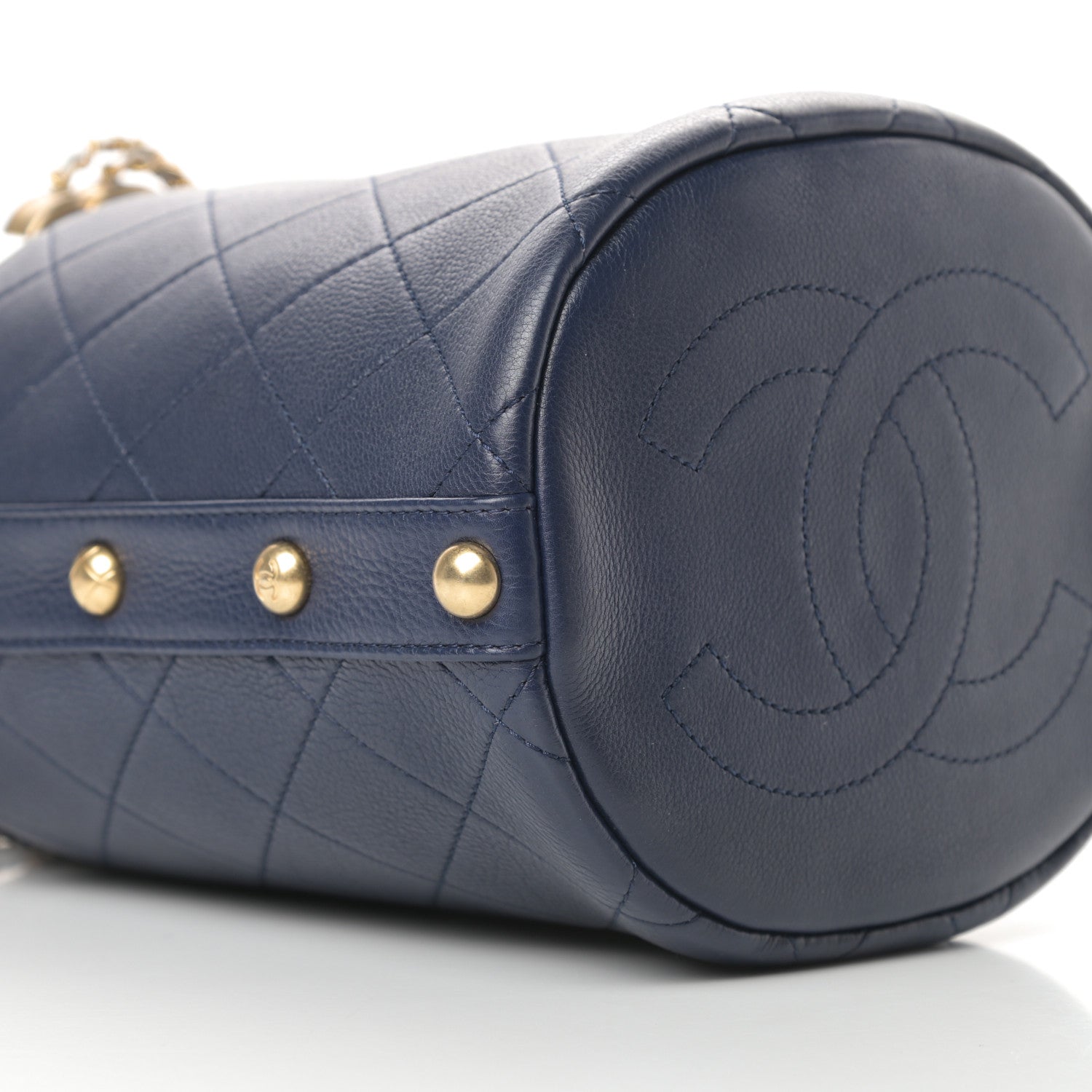 Chanel Calfskin Tweed Medium CC Chain Bucket Drawstring Bag Navy Blue Multicolor 9 of 10