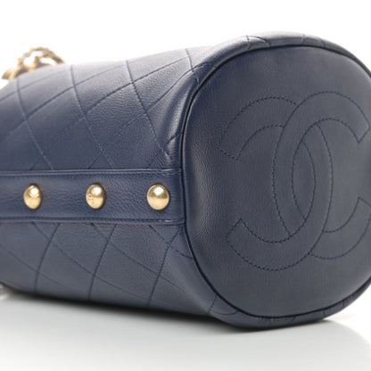 Chanel Calfskin Tweed Medium CC Chain Bucket Drawstring Bag Navy Blue Multicolor 9 of 10